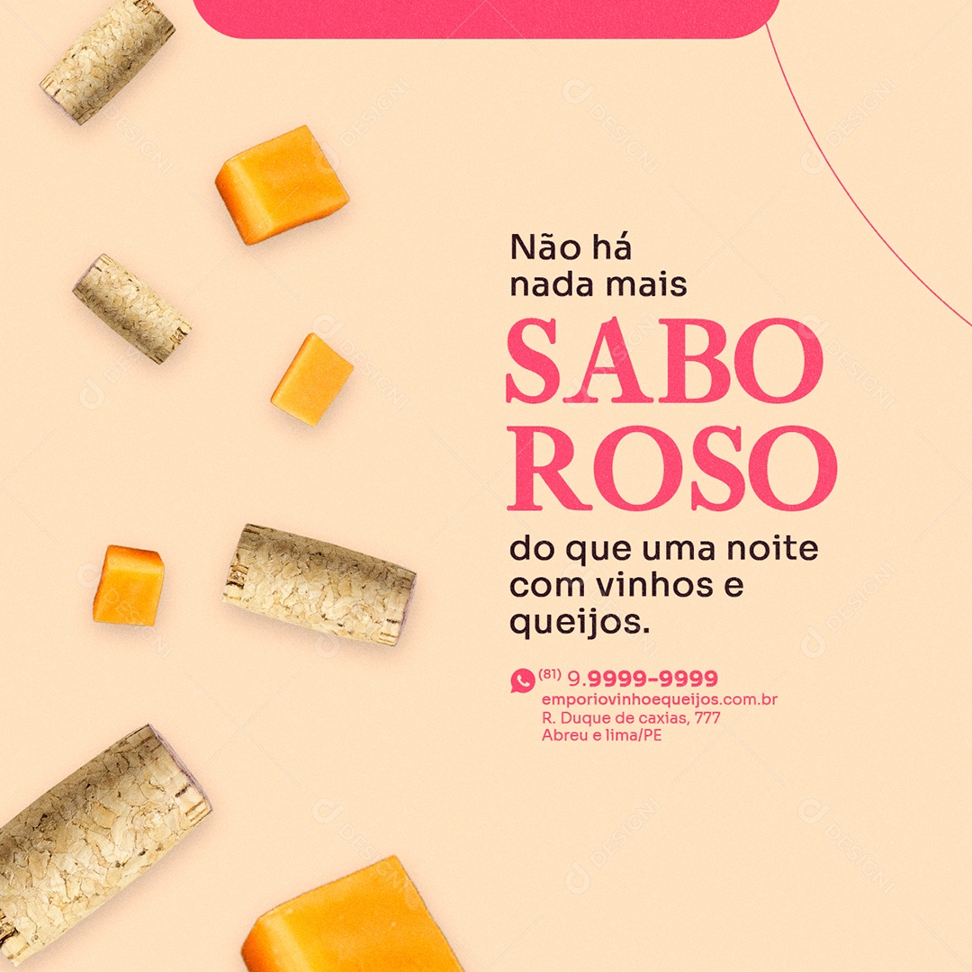 Não Há nada Mais Saboroso do Que Uma Noite com Vinhos e Queijos Social Media PSD Editável