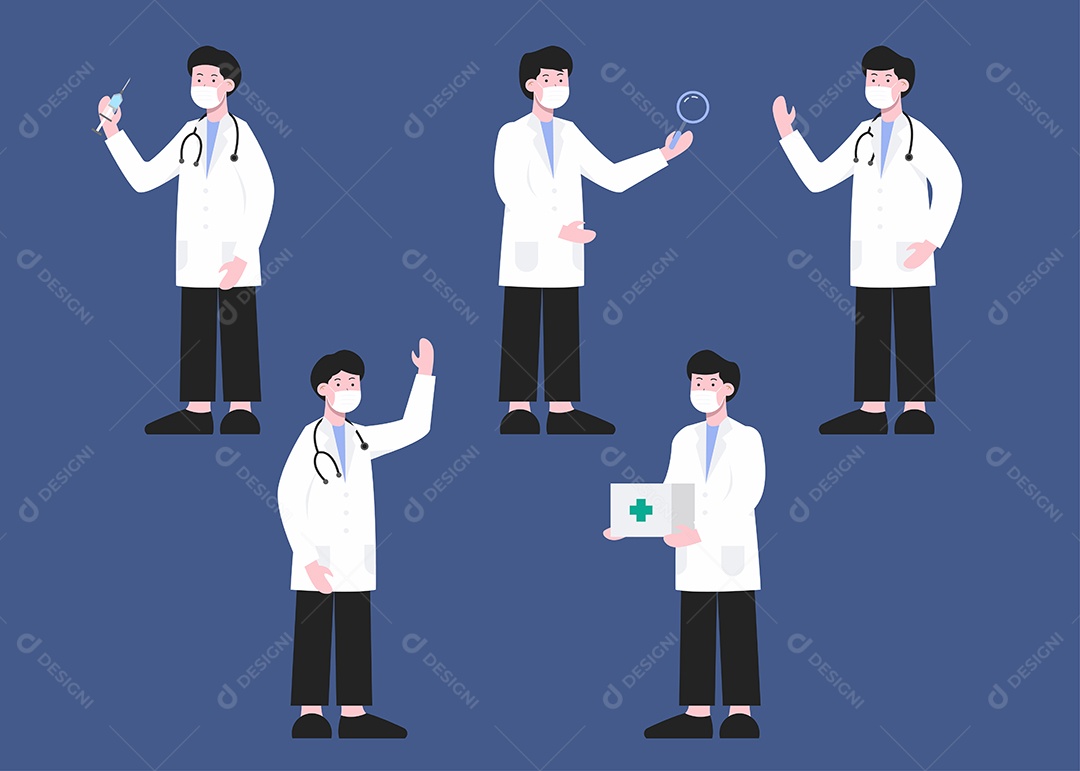 Conjunto De Personagens De Desenhos Animados De Médico Masculino