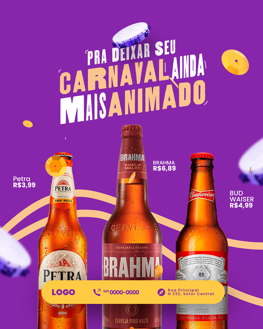 Campanha Publicitária Carnaval Cervejaria Pra Deixar seu Carnaval Ainda Mais Animado Social Media PSD Editável