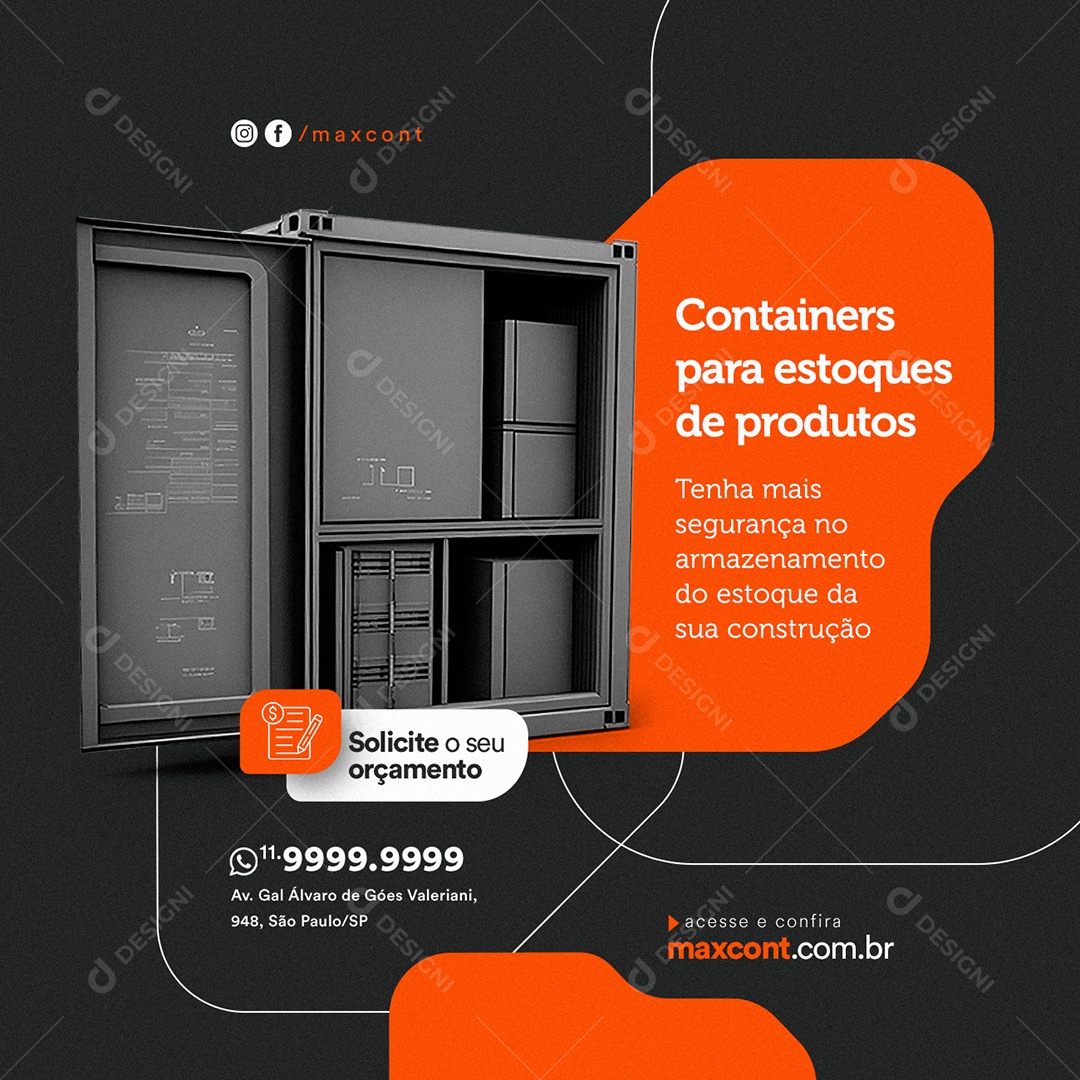 Containers para Estoques de Produtos Social Media PSD Editável