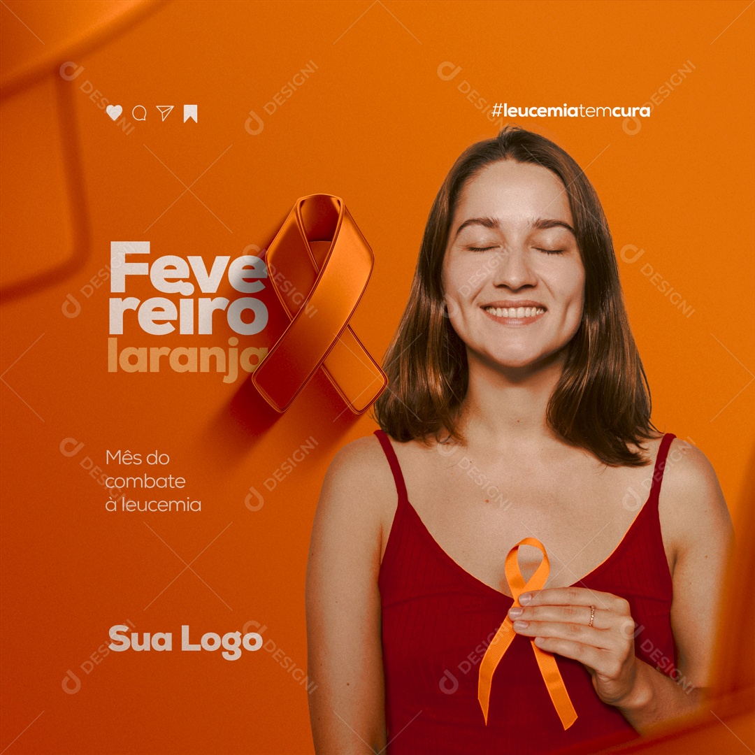 Fevereiro Laranja Mês do Combate à Leucemia Social Media PSD Editável