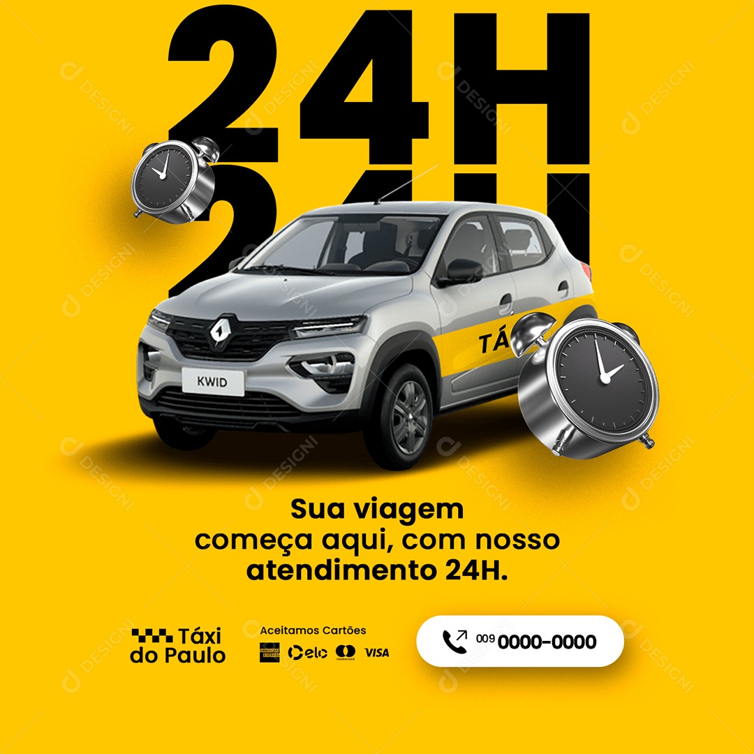 Sua Viagem Começa Aqui Com Nosso Atendimento 24H Taxista Social Media PSD Editável