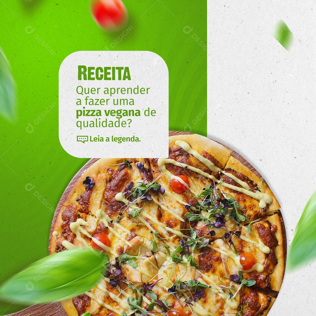 Receita de Pizza Vegana Social Media PSD Editável