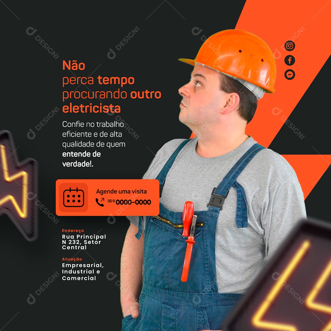 Não Perca Tempo Procurando outro Eletricista Social Media PSD Editável