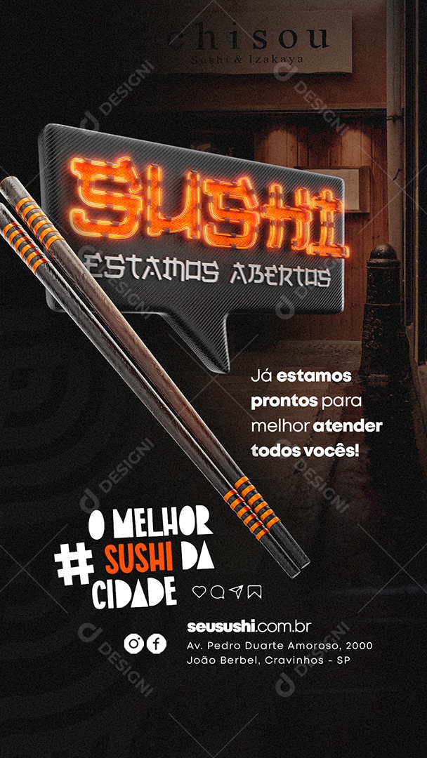 Story O Melhor Sushi da Cidade Restaurante Japonês Social Media PSD Editável