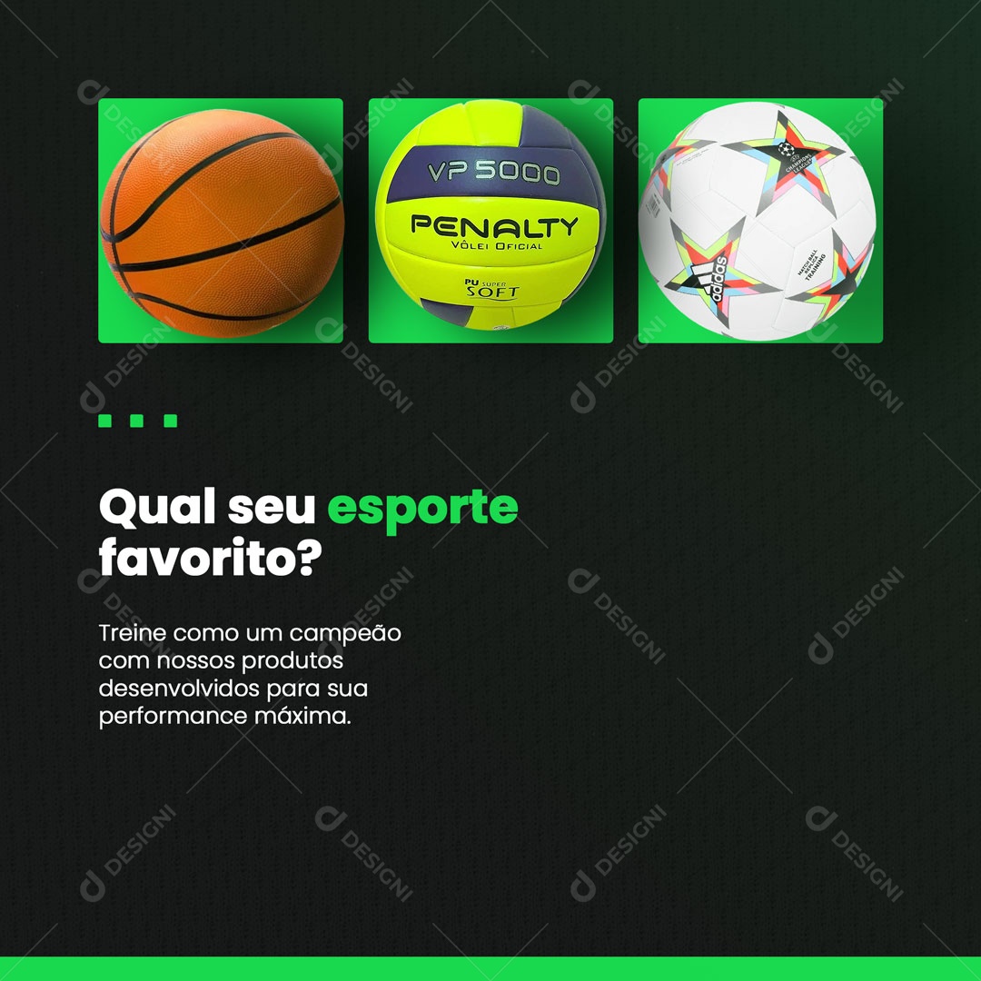 Loja de Artigos Esportivos Qual Seu Esporte Favorito? Social Media PSD Editável