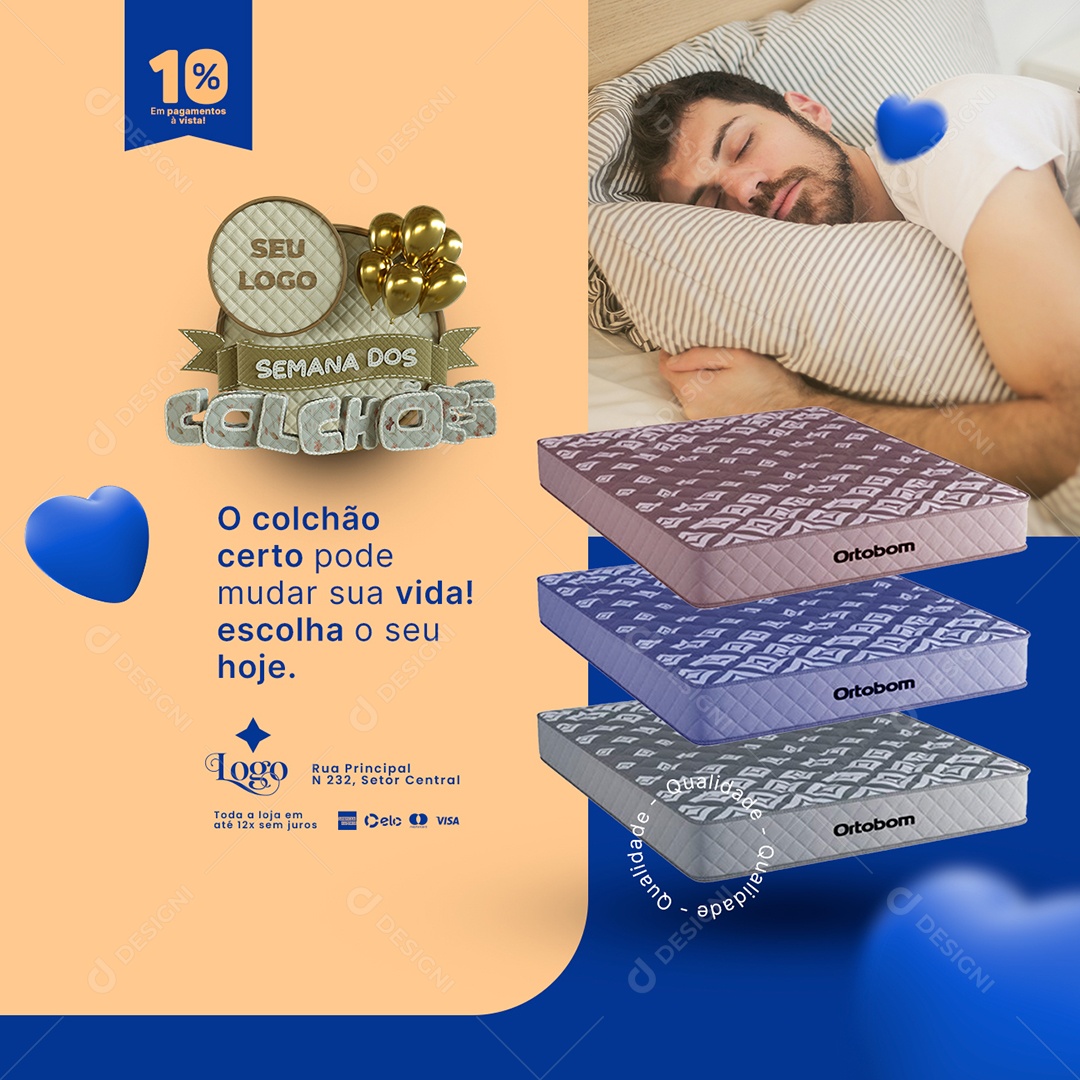 Campanha Publicitária Colchões Semana dos Colchões O Colchão Certo Social Media PSD Editável