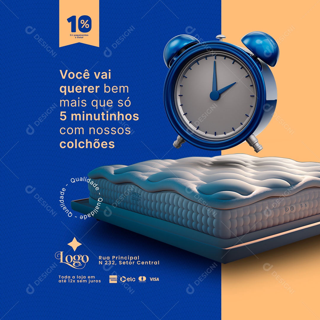 Campanha Publicitária Você Vai Querer Bem Mais que Só 5 Minutinhos com Nossos Colchões Social Media PSD Editável