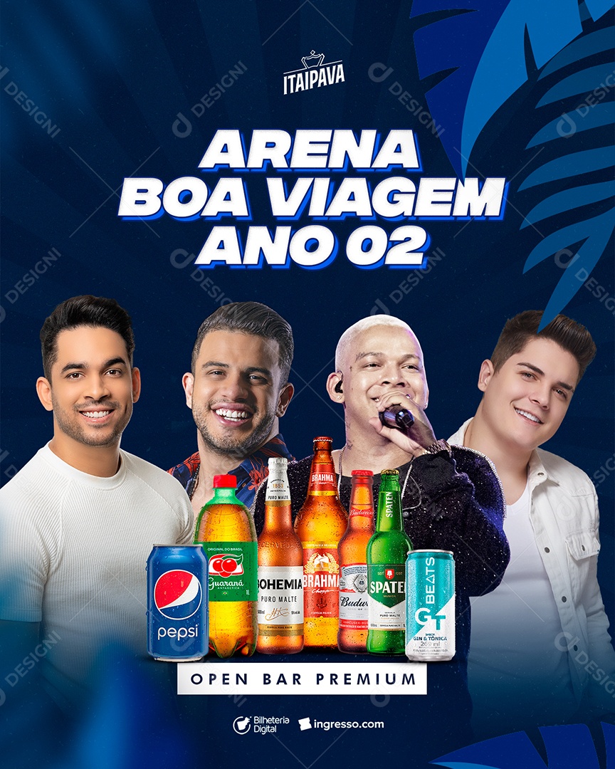 Arena Boa Viagem Ano 02 Open Bar Premium Carnaval Flyer Social Media PSD Editável