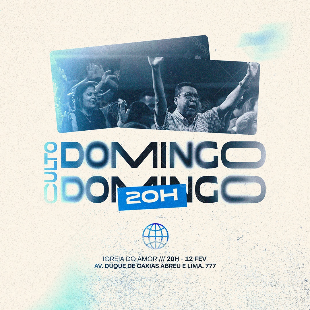 Culto Domingo 20H Igreja do Amor Gospel Flyer Social Media PSD Editável