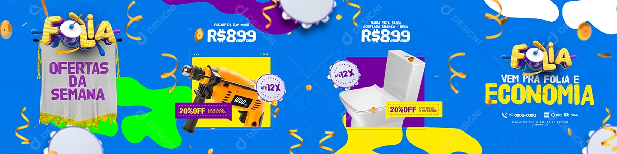 Campanha Publicitária Materiais para Construção Folia Ofertas da Semana Carrossel Social Media PSD Editável