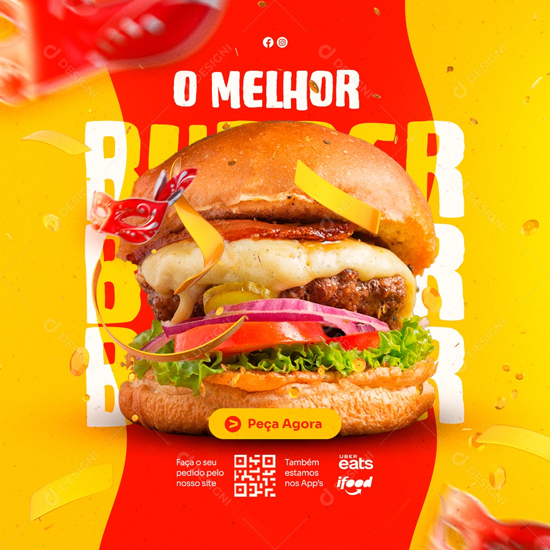 O Melhor Burger Pela Agora Carnaval Hamburgueria Social Media PSD Editável