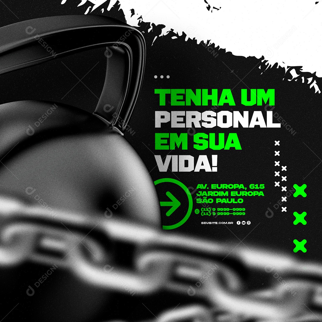 Tenha um Personal em Sua Vida Academia Personal Trainer Social Media PSD Editável