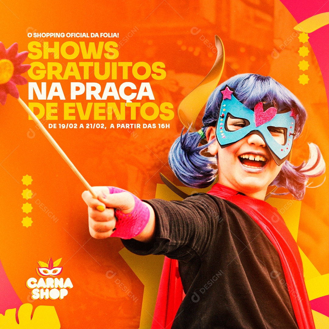 O Shopping Oficial da Folia Shows Gratuitos na Praça de Eventos Social Media PSD Editável