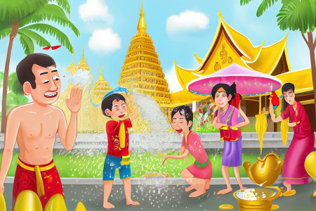 Festival Songkran Feliz Thai Ano Novo Crianças Desfrutam Da água Salgada No  Festival Songkran Tailândia Tradicional Vetor De Dia N Ilustração do Vetor  - Ilustração de étnico, templo: 273968669