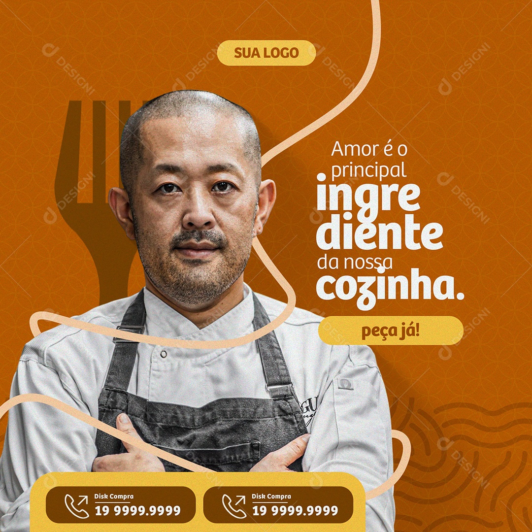 Amor é Principal Ingrediente da Nossa Cozinha Peça Já Casa de Massa Social Media PSD Editável