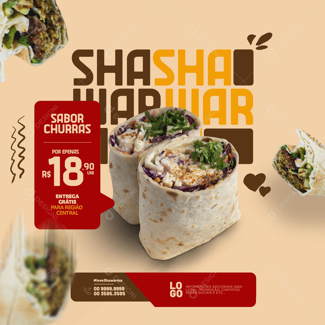 Shawarma Sabor Churras Social Media PSD Editável