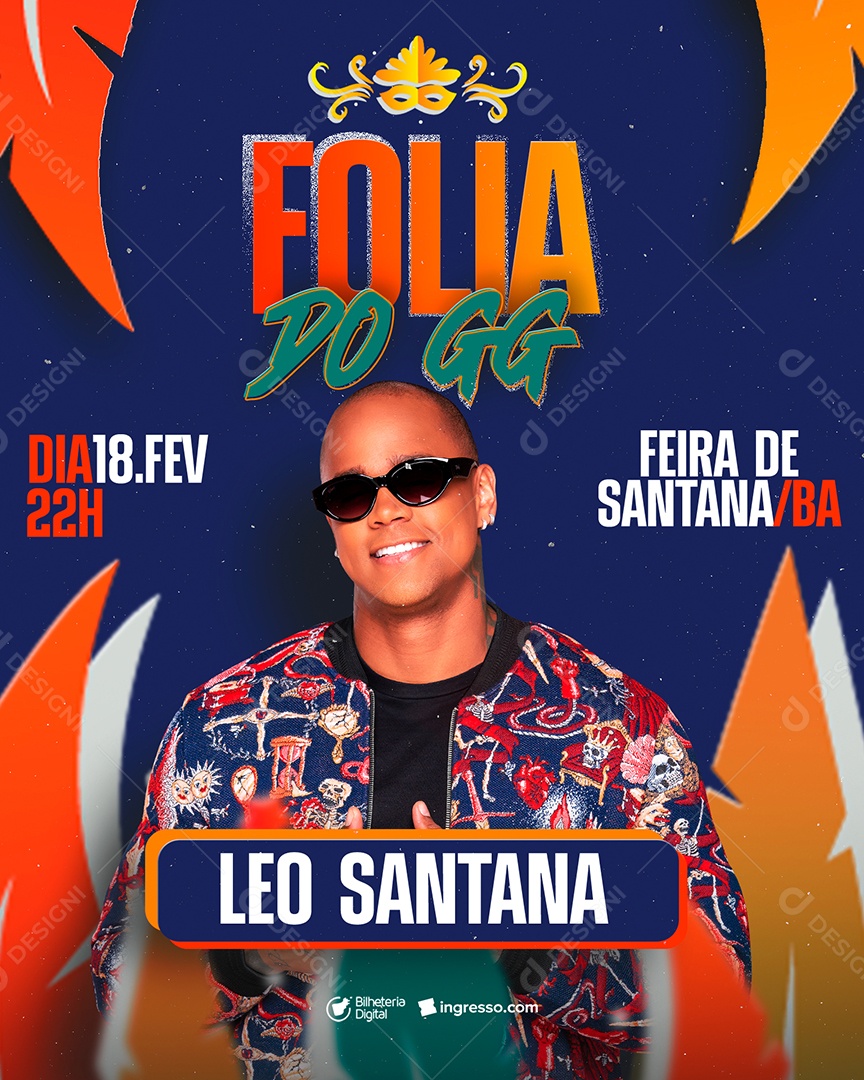 Folia Do GG Léo Santana Flyer Carnaval Social Media PSD Editável