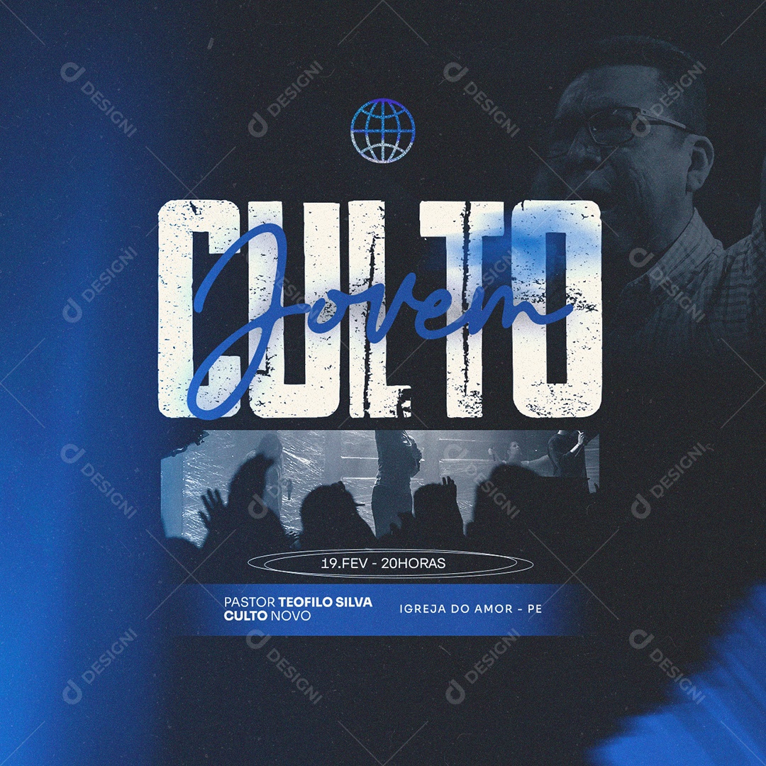 Culto Jovem Pastor Teofilo Silva Culto Novo Flyer Gospel Social Media PSD Editável