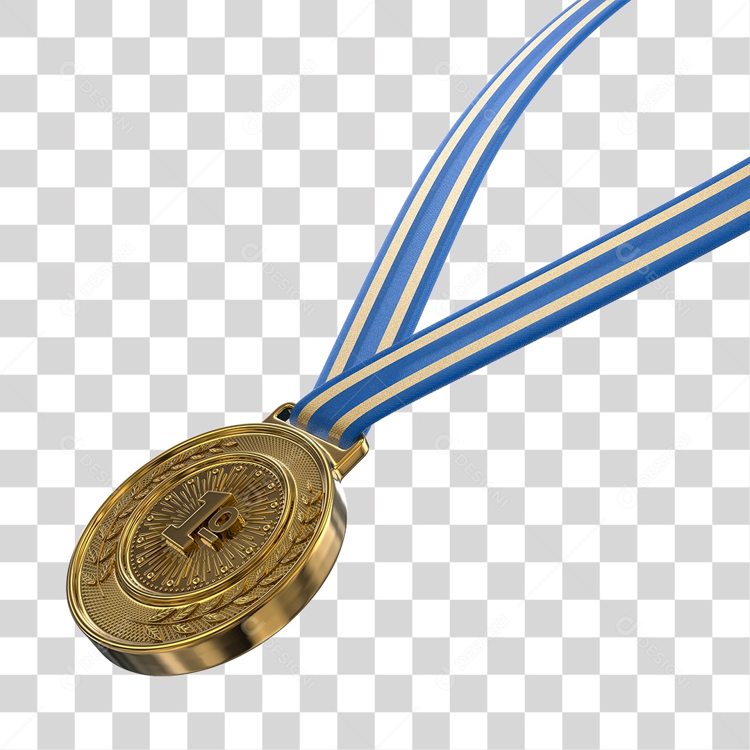 Medalha de Ouro Elemento 3D Para Composição PNG Transparente