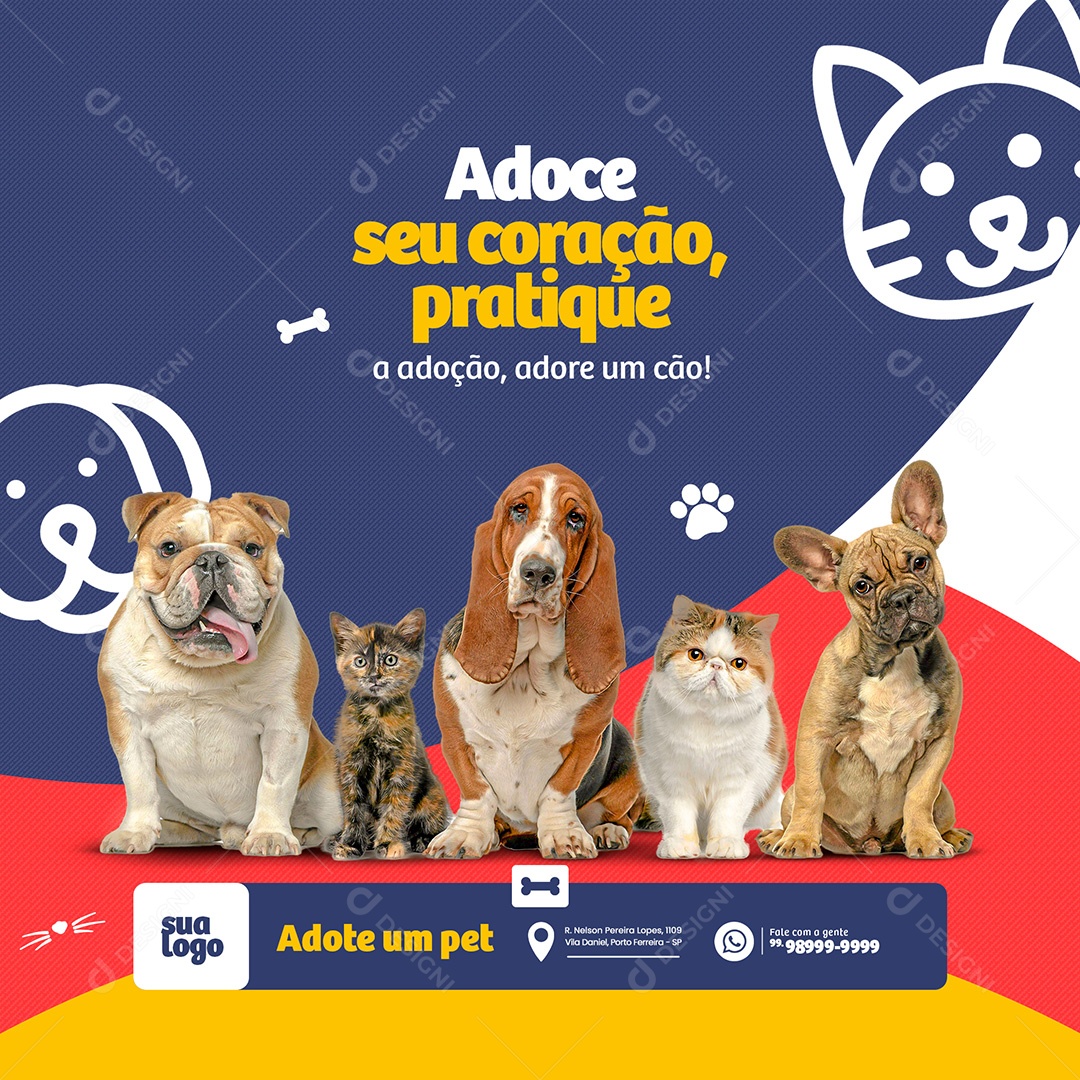 Adote Um Pet Adoção de Animais Social Media PSD Editável