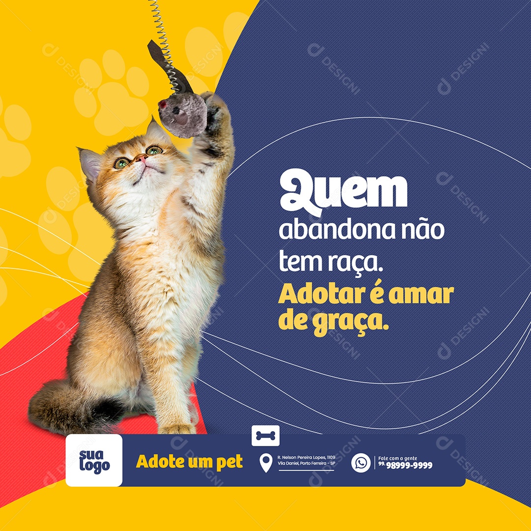 Adotar é amar de Graça. Adoção de Animais Social Media PSD Editável