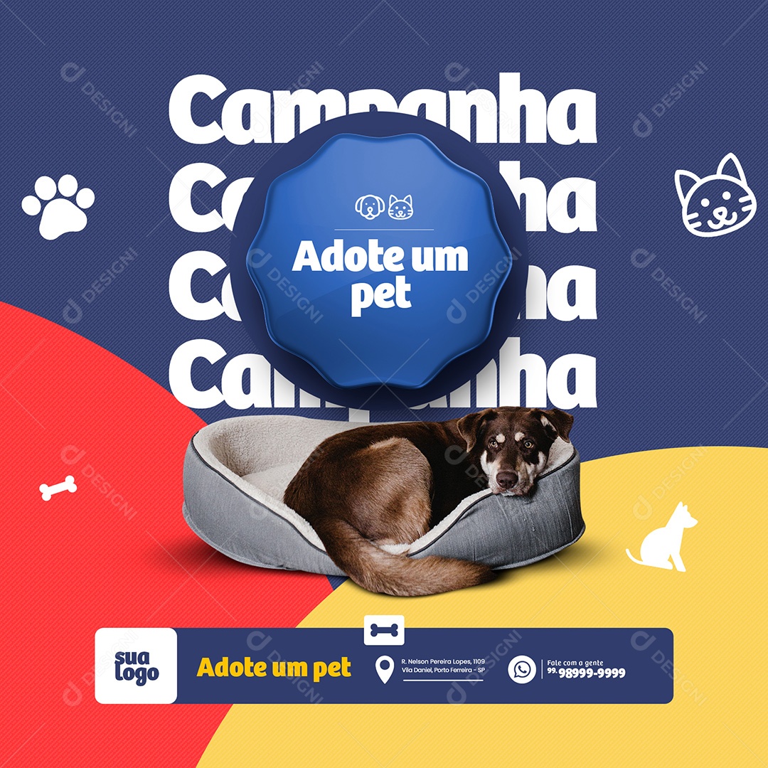 Adote Um Pet Adoção de Animais Social Media PSD Editável