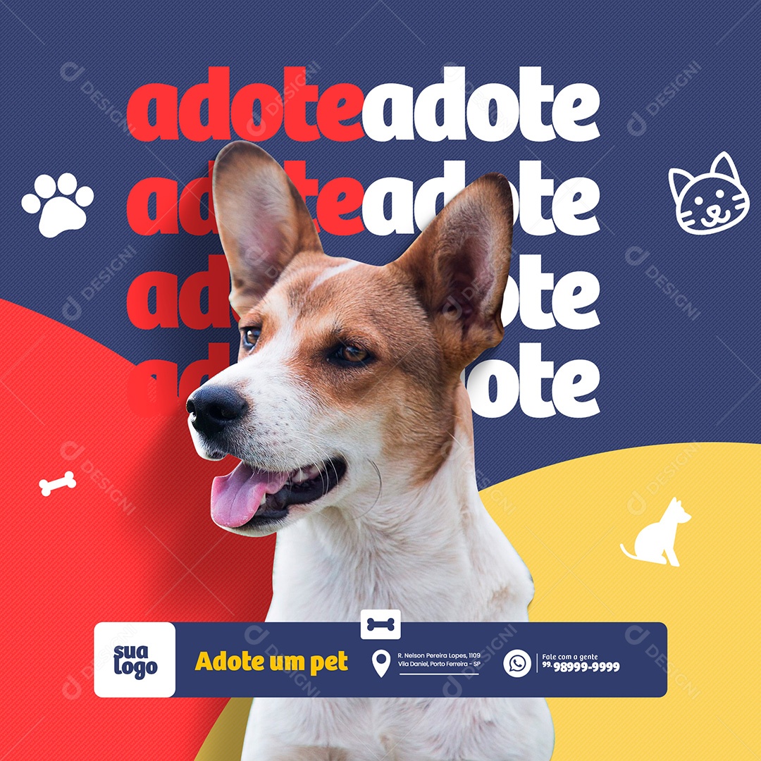 Adote Um Pet Adoção de Animais Social Media PSD Editável