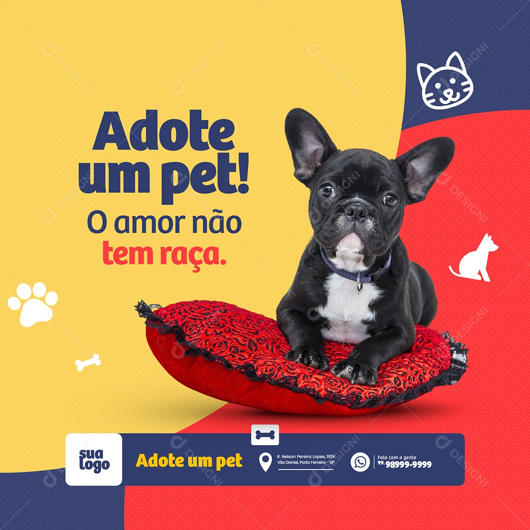 Adote Um Pet o Amor Não Tem Raça. Adoção de Animais Social Media PSD Editável