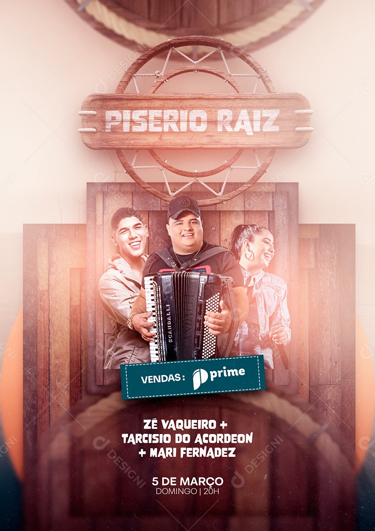 Piseiro Raiz Zé Vaqueiro Tarcísio do Acordeon Mari Fernandez Flyer Social Media PSD Editável