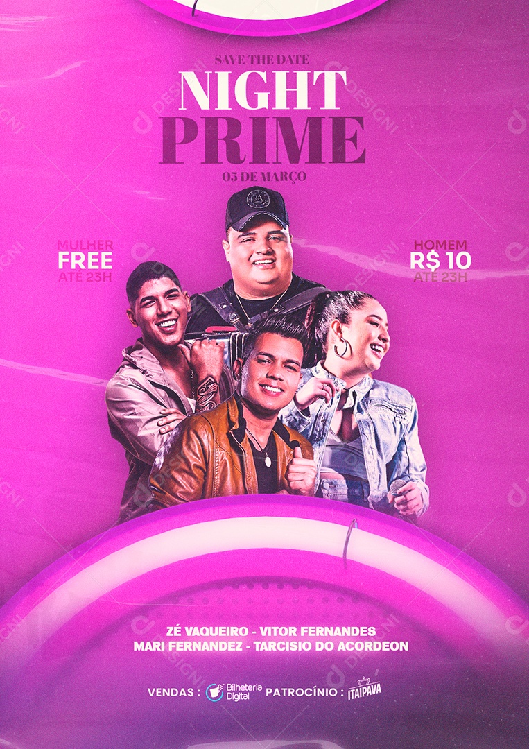 Night Prime Zé Vaqueiro Vitor Fernandes Tarcísio do Acordeon Mari Fernandez Flyer Social Media PSD Editável