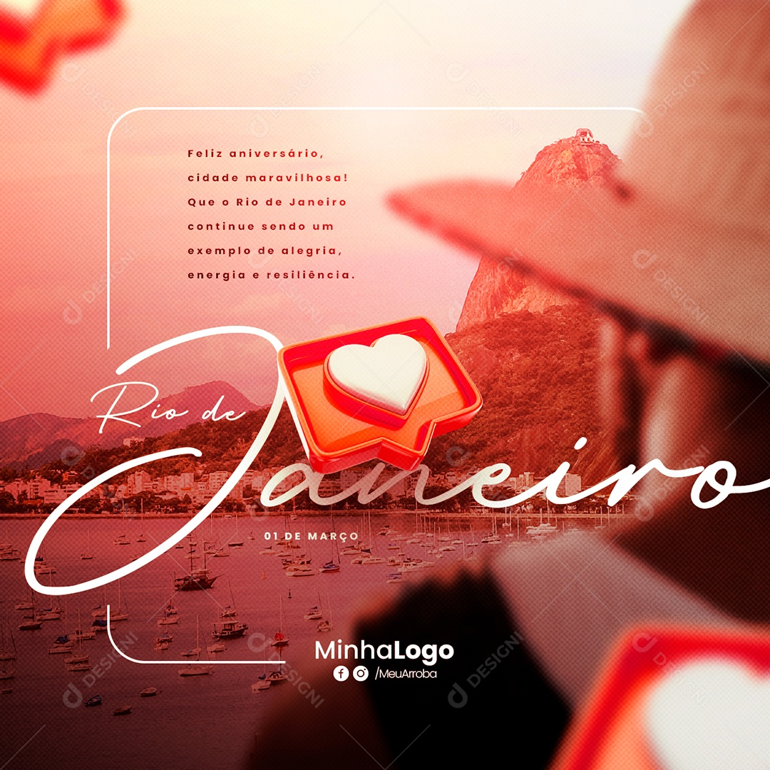 Happy Birthday Wonderful City Rio de Janeiro March 1st Editable Social Media PSD