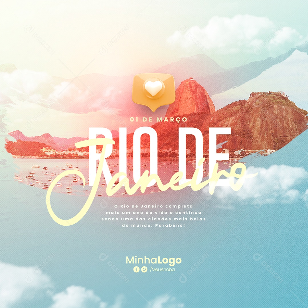 Rio de Janeiro Celebrates Another Year of Life March 1st Editable Social Media PSD