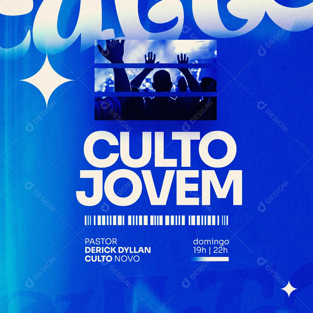 Culto Jovem Pastor Derick Dyllan Culto Novo Flyer Gospel Social Media PSD Editável