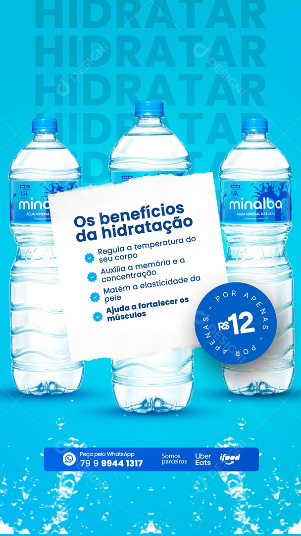 Story Os Benefícios da Hidratação Água Mineral 12,00 Distribuidora de Bebida Social Media PSD Editável