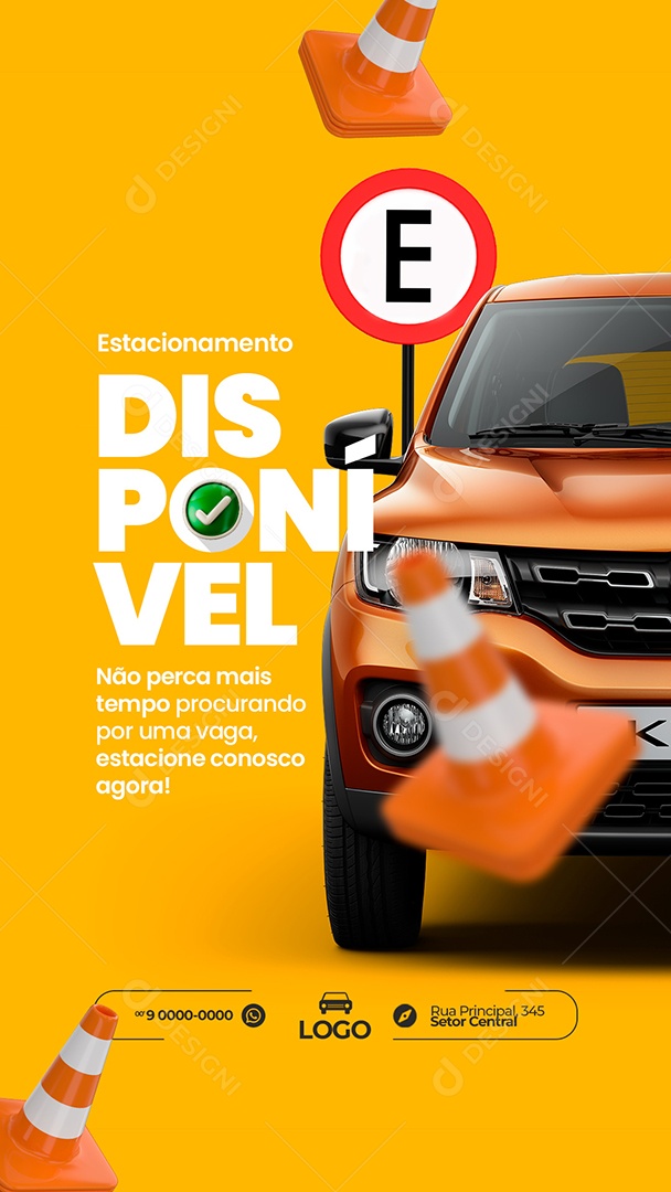 Story Estacionamento Disponível Não Perca Mais Tempo Estacionamento de Carros Social Media PSD Editável