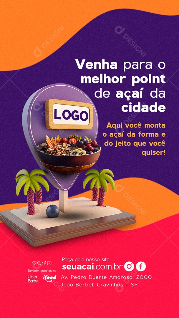 Story Venha para o Melhor Point de Açaí da Cidade Açaiteria Social Media PSD Editável