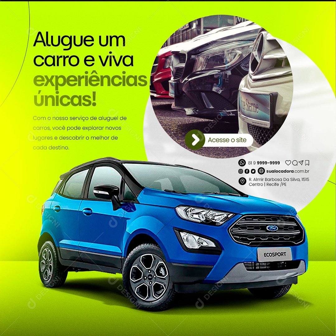 Alugue Um Carro e Viva Experiências Únicas Aluguel de Carro Social Media PSD Editável