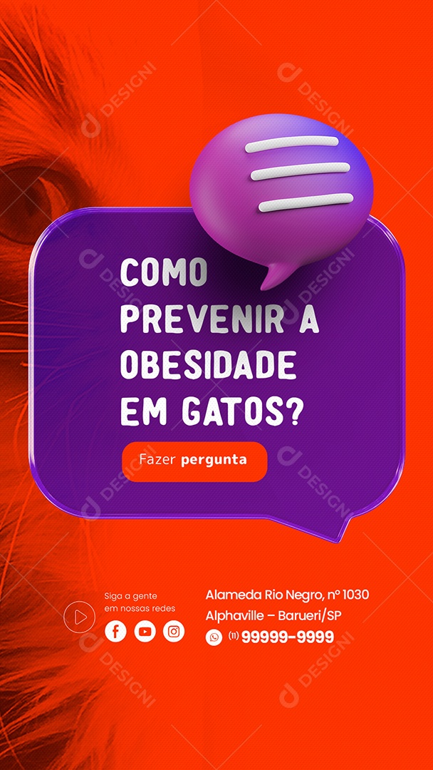 Story Como Prevenir a Obesidade em Gatos Clínica Veterinária Social Media PSD Editável