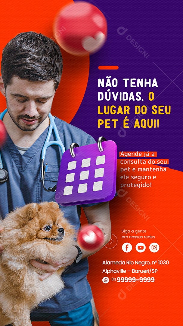 Story Não Tenha Dúvidas o Lugar do Seu Pet é Aqui Clínica Veterinária Social Media PSD Editável