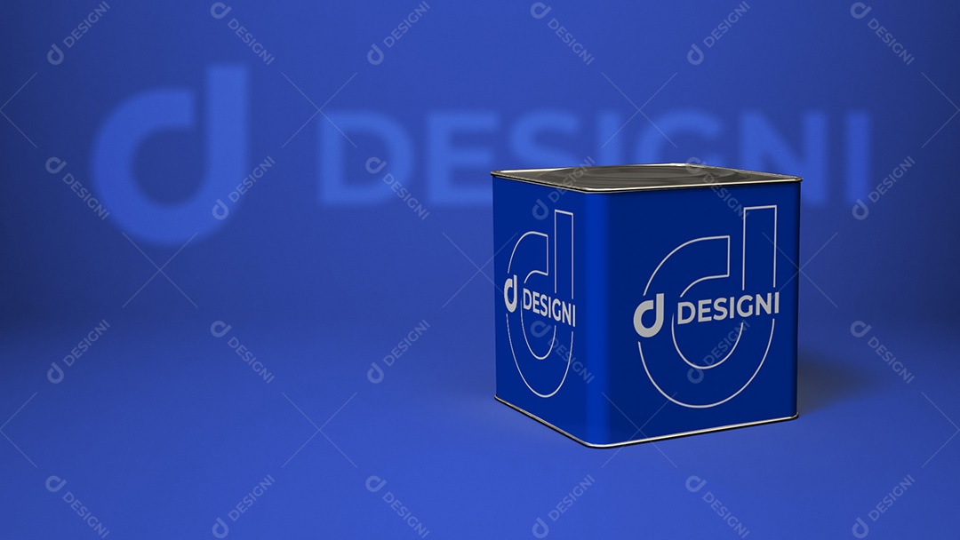 Mockup De Caixa Metálica Azul PSD Editável