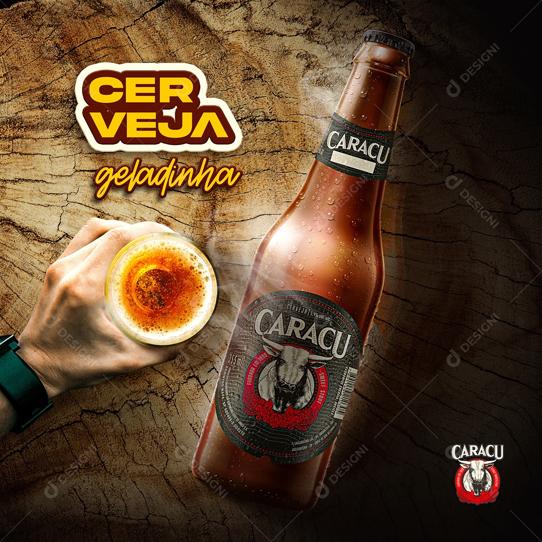 Cerveja Caracu Geladinha Peça Já a Sua! Distribuidora de Bebidas Social Media PSD Editável