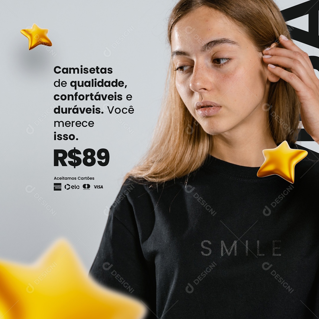 Camisetas de Qualidade Confortável e Duráveis 89,00 Loja de Camisas Social Media PSD Editável