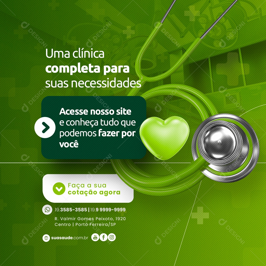 Uma Clínica Completa Para Suas Necessidades Convênio Médico Planos de Saúde Social Media PSD Editável