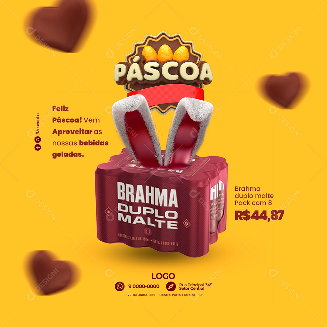 Feliz Páscoa Brahma Duplo Malte 44,87 Cervejaria Social Media PSD Editável