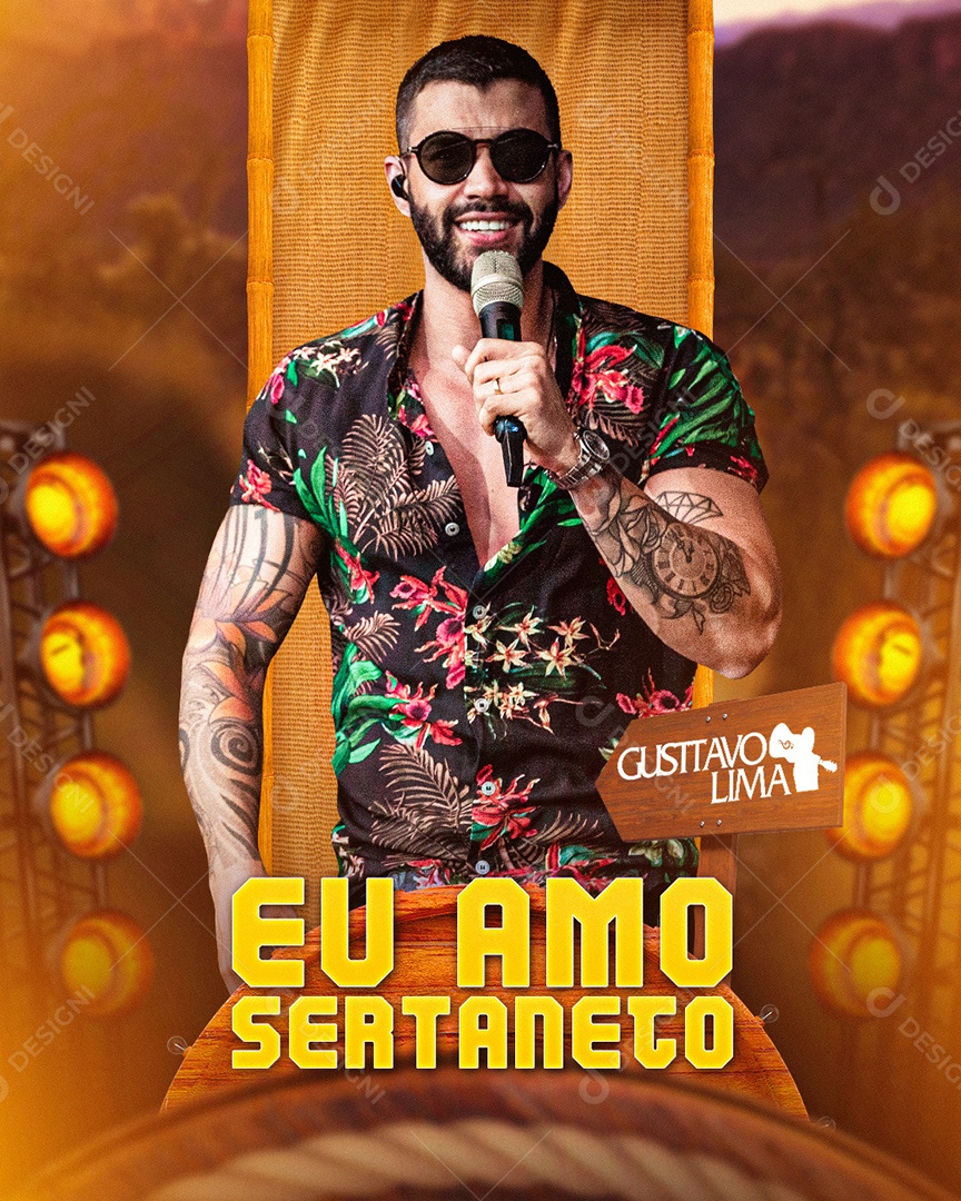 Flyer Gustavo Lima Eu Amo Sertanejo Social Media PSD Editável