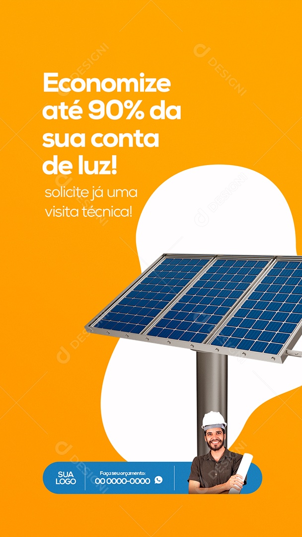 Economize até 90% da Sua Conta de Luz! Energia Solar Story Social Media PSD Editável