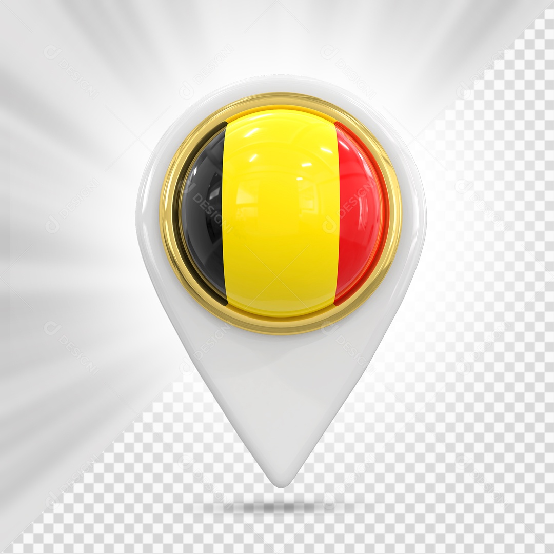 White Location Pin With Belgium Flag 3D PSD Element