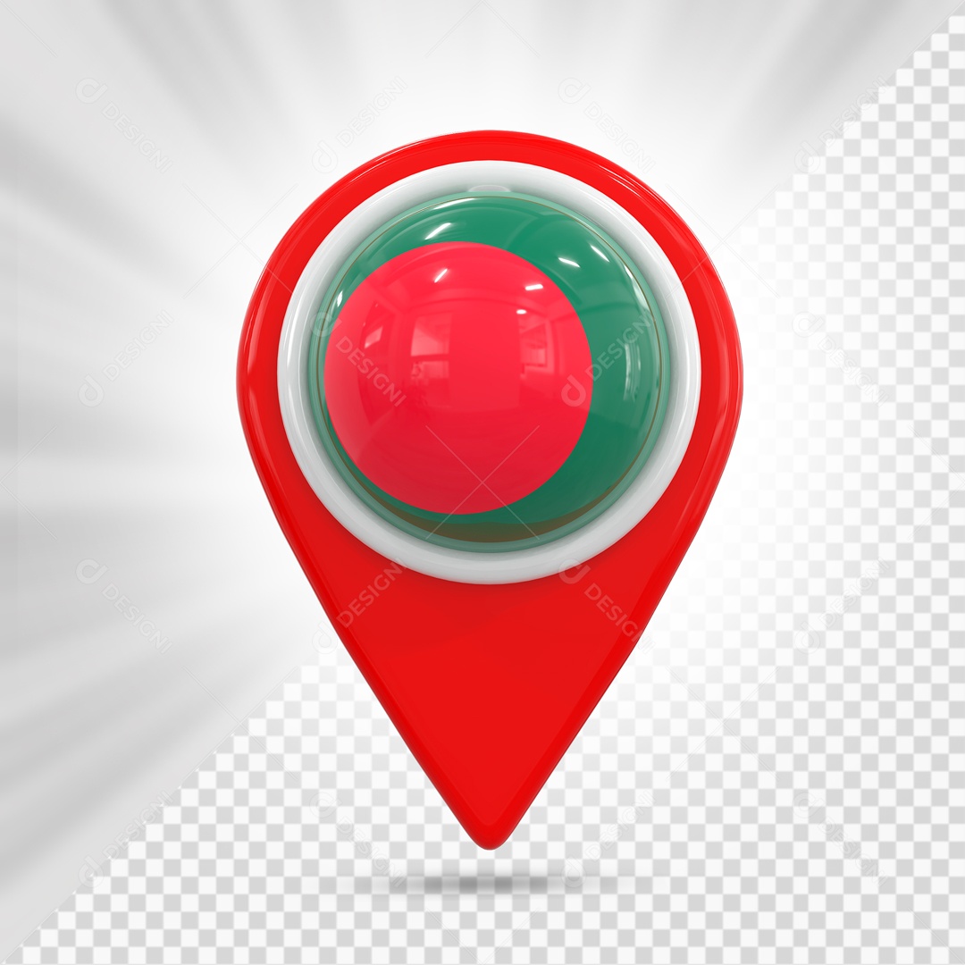 Red Location Pin With Bangladesh Flag 3D PSD Element