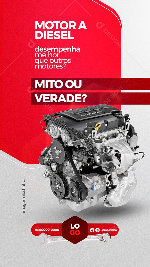 Motor Diesel Desempenha Melhor que Outros Motores? Story Oficina Mecânica Social Media PSD Editável